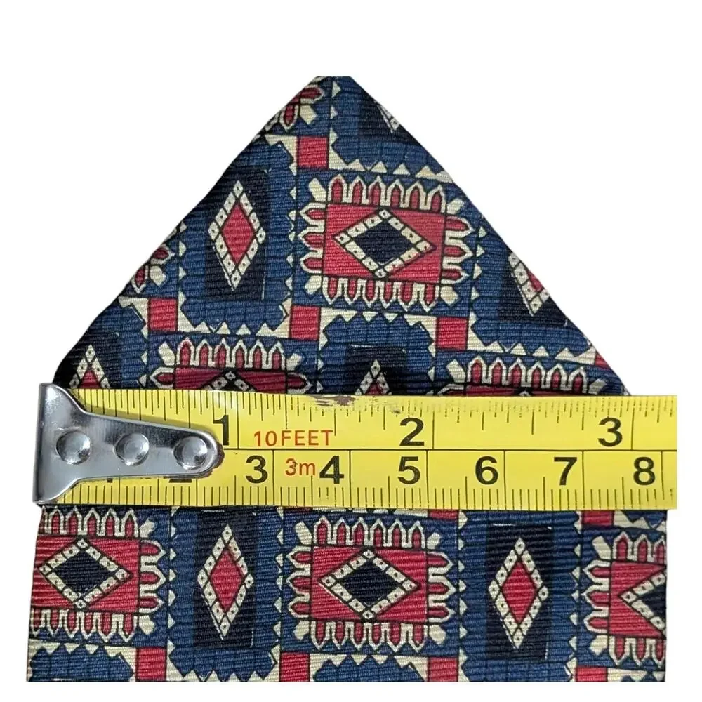 Polo Ralph Lauren Tie 100% Silk Red Blue Cream Rectangles Diamonds 90s 58.5